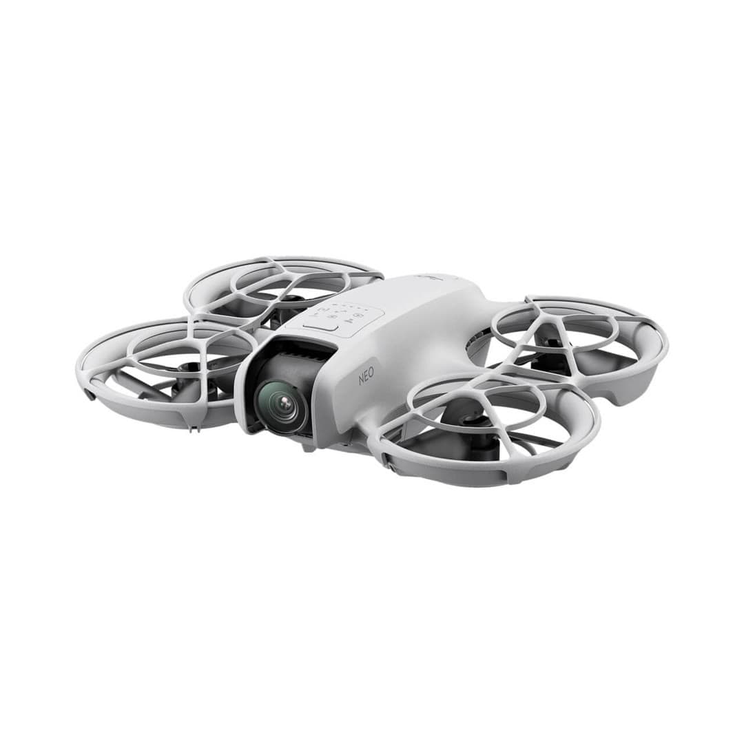 The DJI Neo drone shown from above with all propeller guards visible